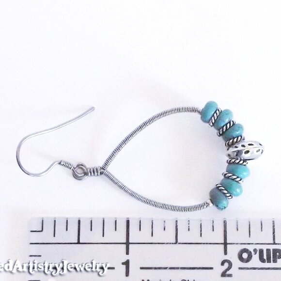 Turquoise Wire Wrapped Teardrop Hoop Earrings - Picture 3 of 3